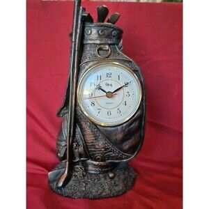 Crosa Solid Bronze Golf Bag 10" Desk Clock READ
